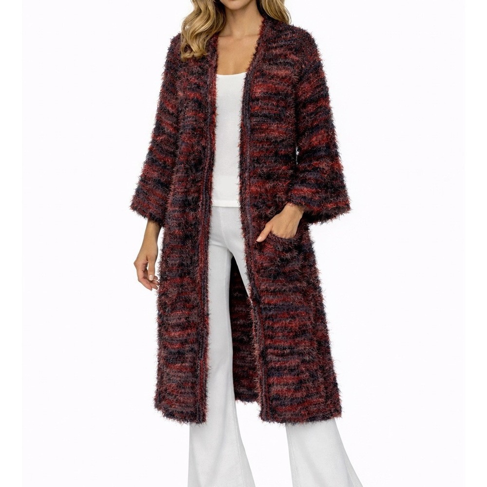 Oversized Cozy Sweater Sz Sm Fuzzy Warm Comfy Fluffy Long Duster Red Purp Colors
